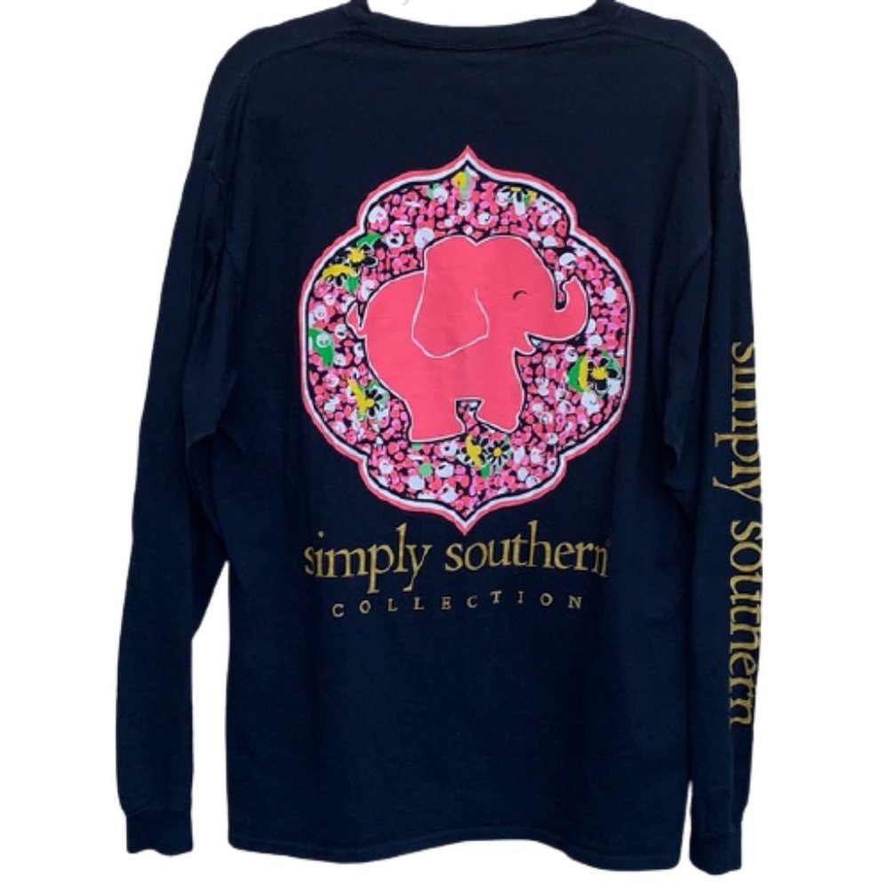 Simply Southern Navy Pink Elephant Shirt L